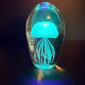 Dynasty Gallery Large‎ Pink Jellyfish Glass Paperweight UV Reactive 6.5"